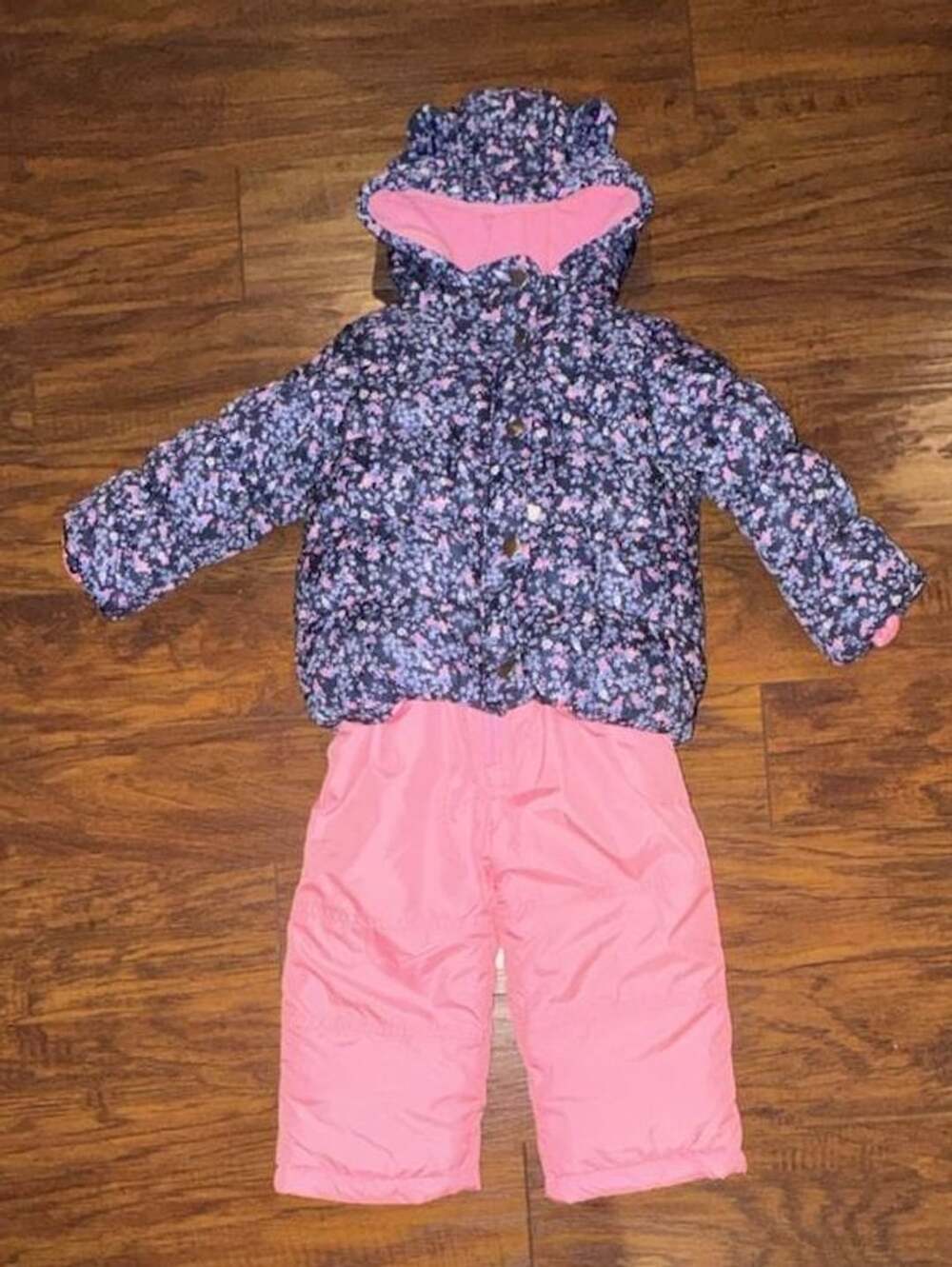 Carters 2-Piece Snowsuit Size 24M Floral Puffer Jacket Snow Bib - Girl’s